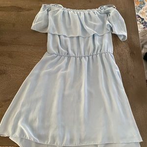 light blue off the shoulders dress
